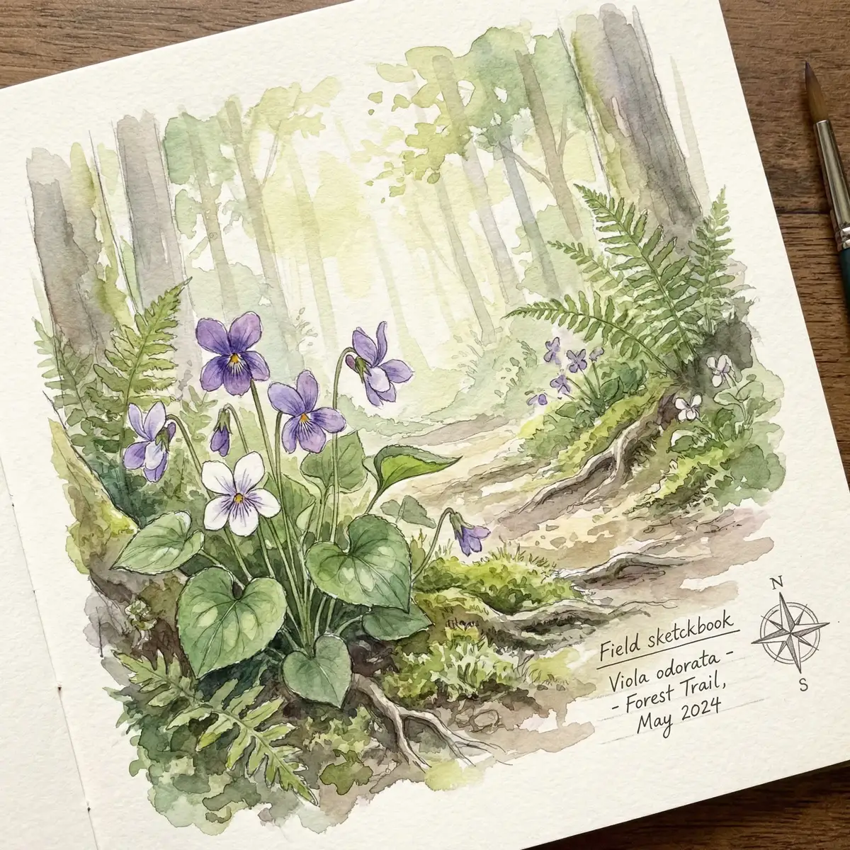 林间紫罗兰水彩写生 - 小宝探花